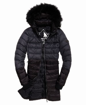 Superdry Luxe Super Fuji Mix Női Kabát Fekete | DVXHM2741